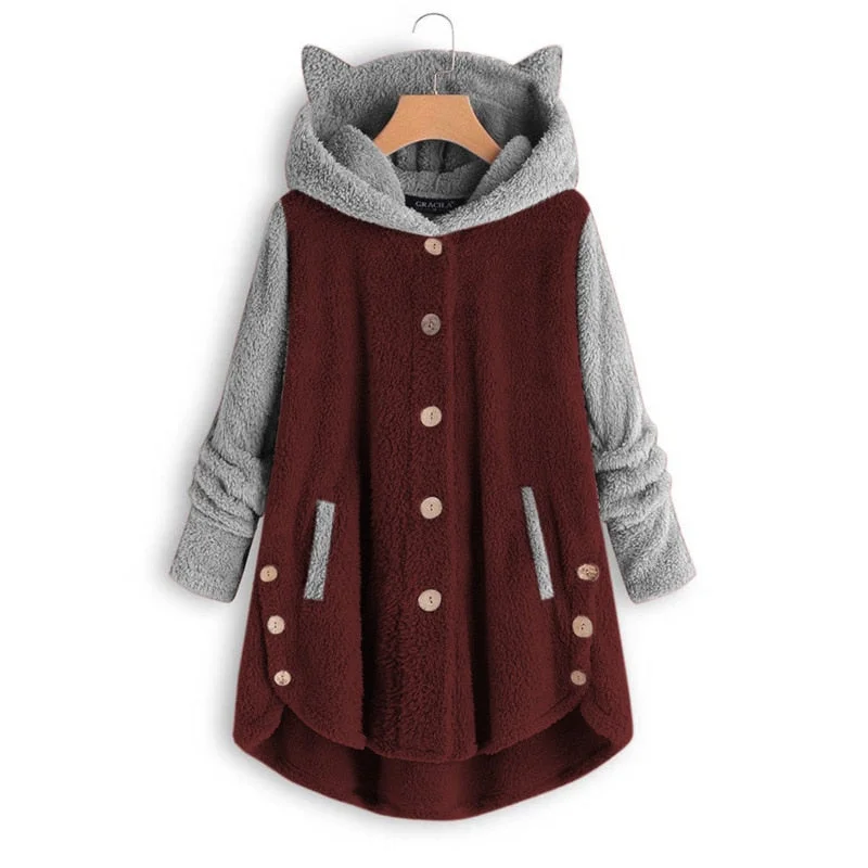 Fashion Cute Cat Women Hoodies Sweatshirts Winter Warm Hooded Tops Loose Coats