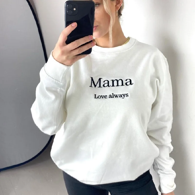 Luxe White 'Mama Love Always' Embroidered Sweatshirt