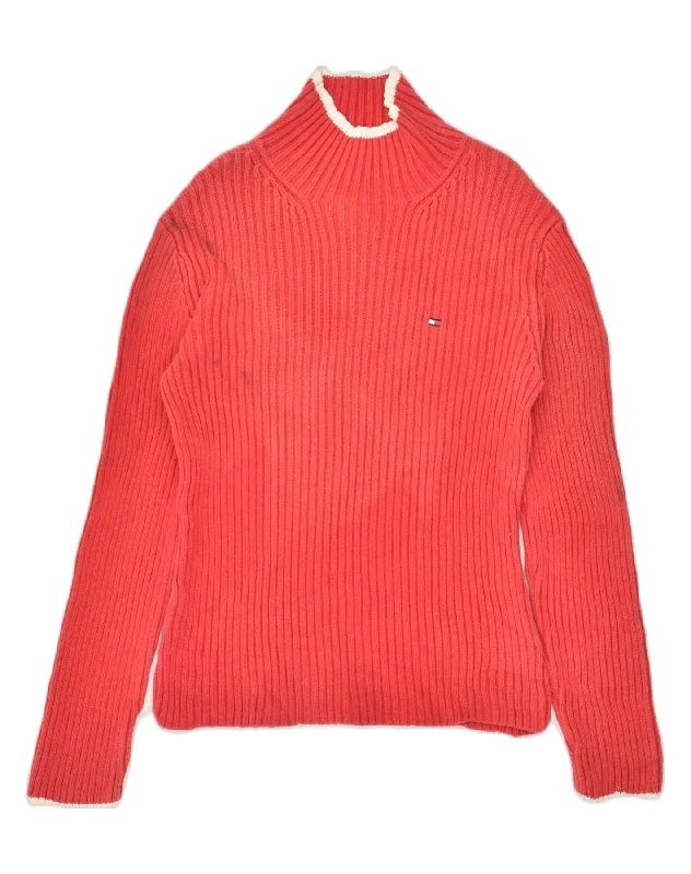 TOMMY HILFIGER Womens Roll Neck Jumper Sweater UK 12 Medium Red Cotton