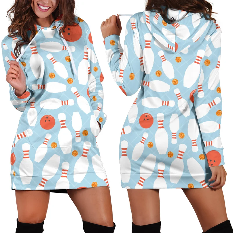 Bowling Ball Bowling Pins Blue Blackground Women'S Hoodie Dress