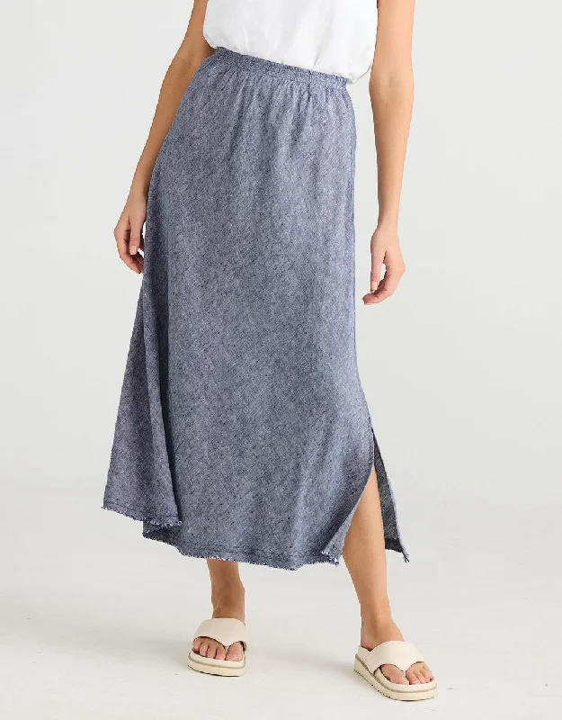 Sicily Linen Skirt - Navy Fleck