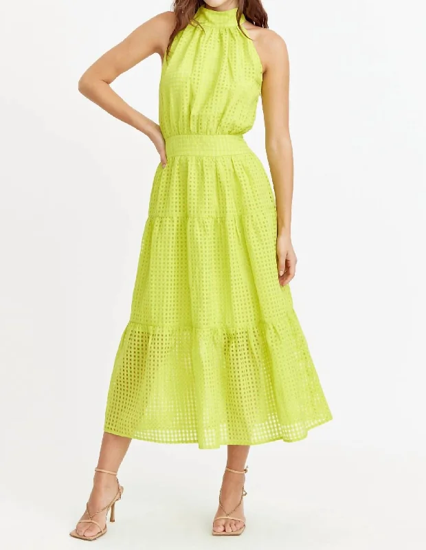 Angel Seersucker Halter Dress In Cyber Lime