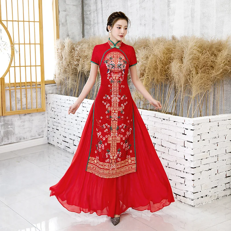 (S-5XL) Plus Size Qipao Maxi Dress (Chinese Wedding Dress)