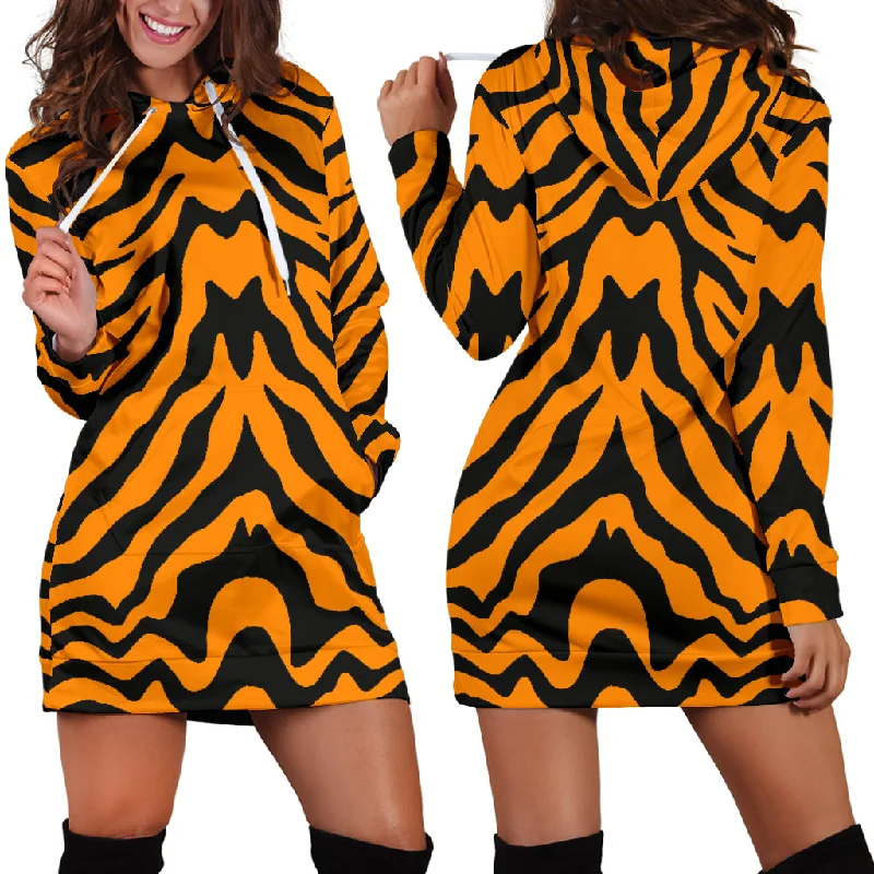 Bengal Tigers Skin Print Pattern Women'S Hoodie Dress