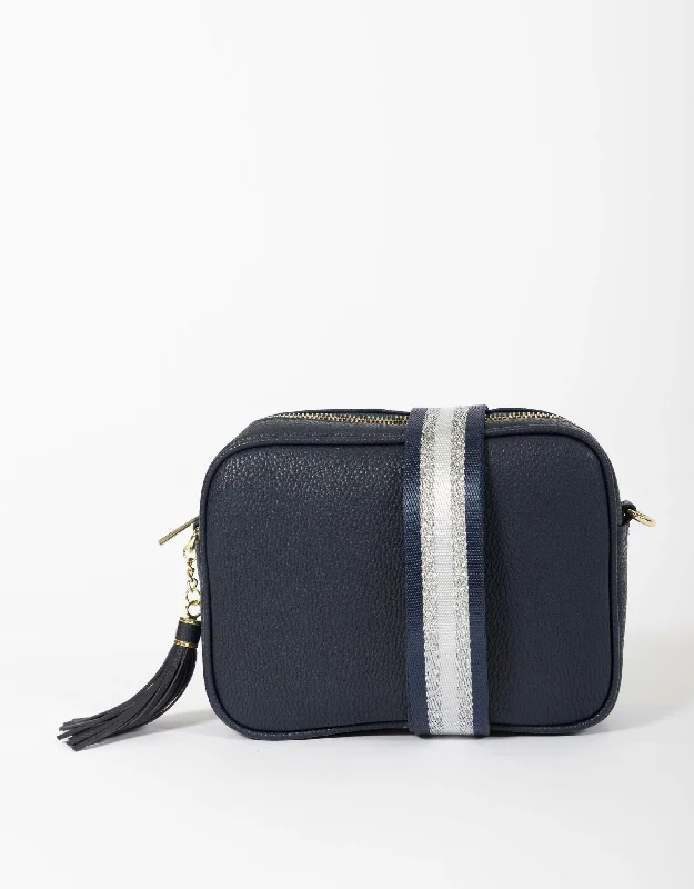 Zoe Crossbody Bag - Navy/Navy and Silver Stripe