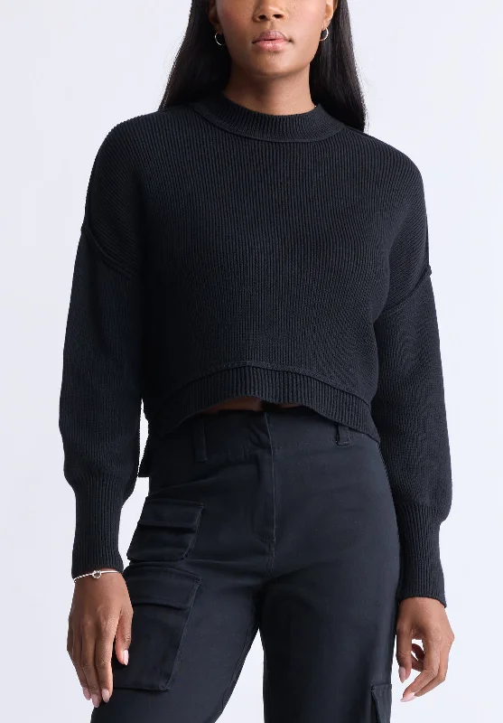 Seema Women’s Dropped Sleeve Cropped Sweater, Black - SW0095F