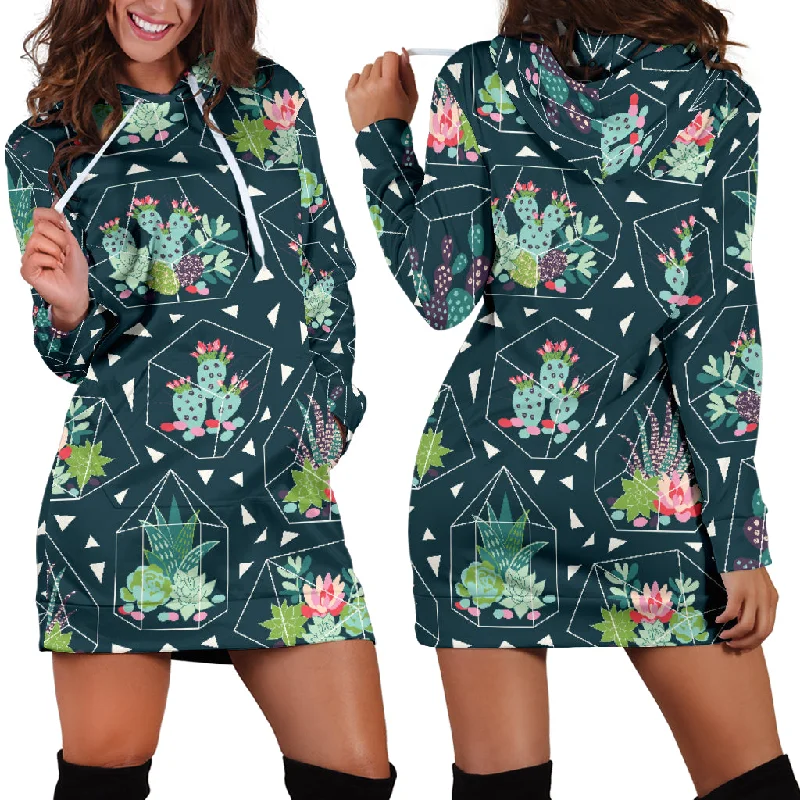 Cactus Glass Terrarium Pattern Women'S Hoodie Dress