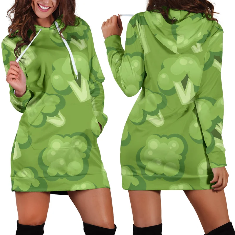 Broccoli Pattern Green Background Women'S Hoodie Dress