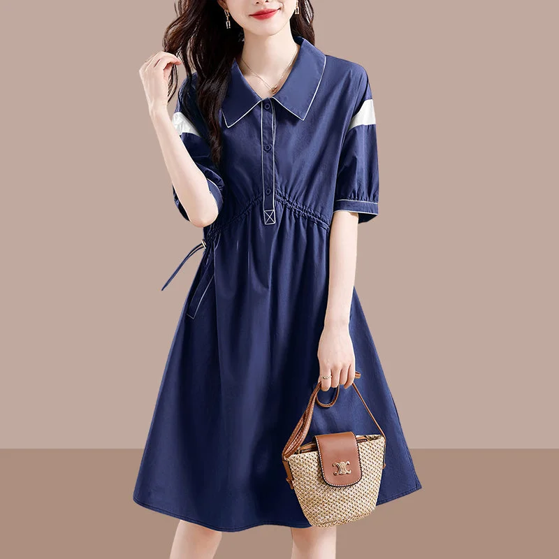 Plus Size Stripe A Line Babydoll Shirt Dress