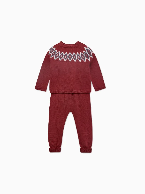 Burgundy Bruno Fairisle Merino Baby Set