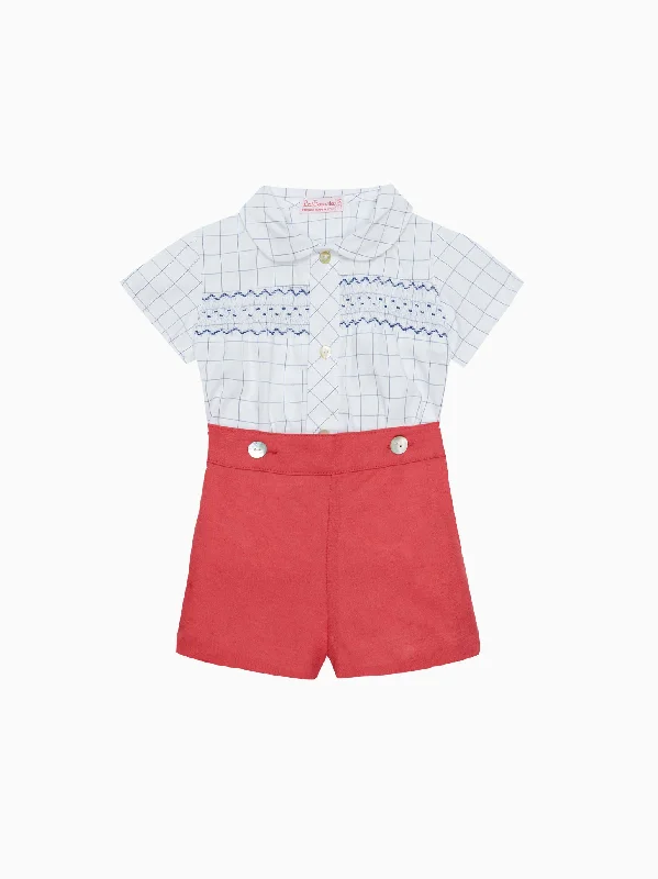 Red Salva Baby Boy Smock Set