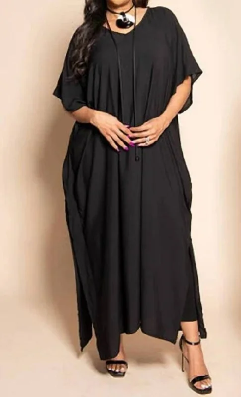 Vacay Kaftan Dress In Black