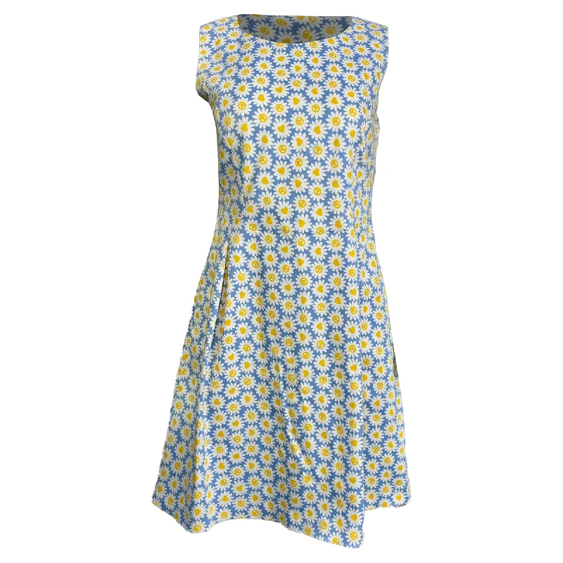 Love Moschino Floral Print Mini Sleeveless A-Line Dress in Multicolor Cotton