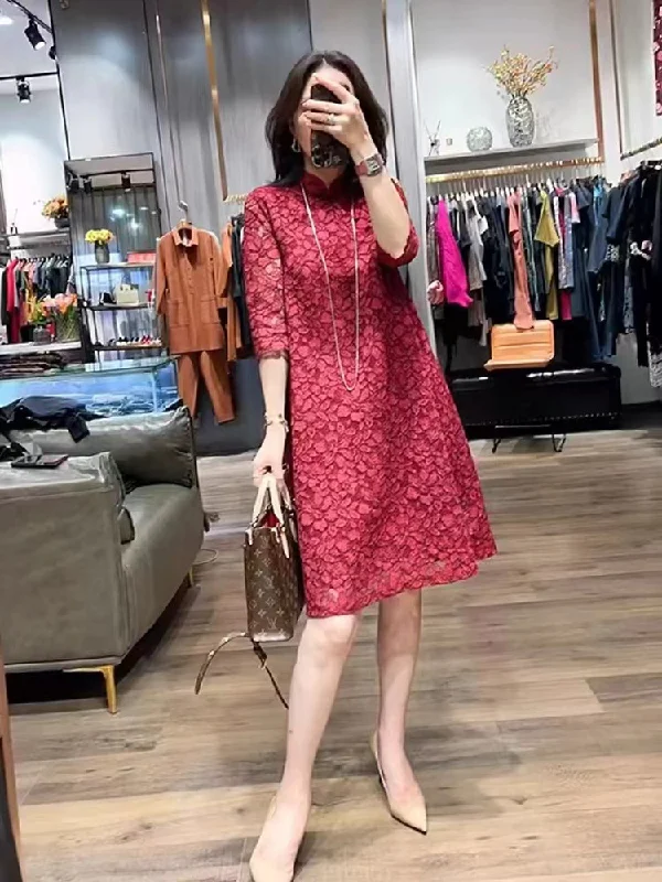 Plus Size Lace Qipao Shift Dress