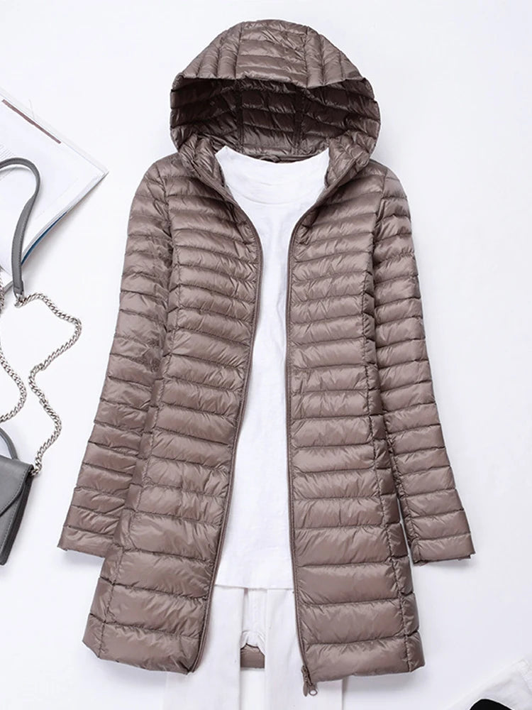 Korean Style Women Ultralight Down Jackets Autumn Winter Hooded Slim