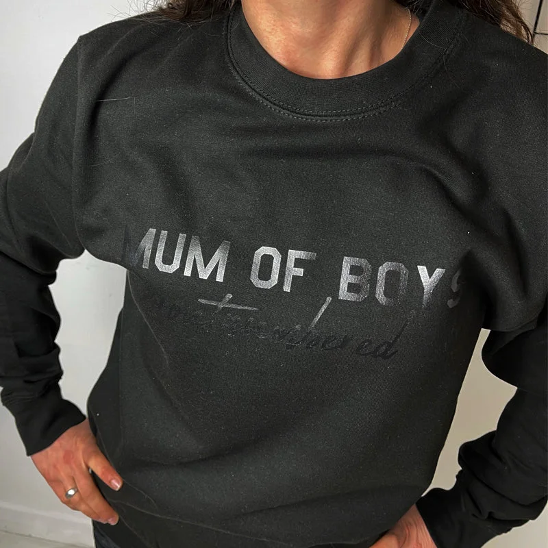 Mum Of Boys Hashtag Outnumbered Tonal Black/Black Sweatshirt