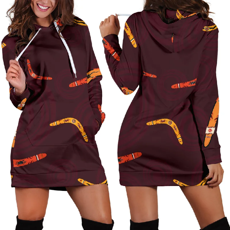 Boomerang Australian Aboriginal Ornament Circle Black Background Women'S Hoodie Dress