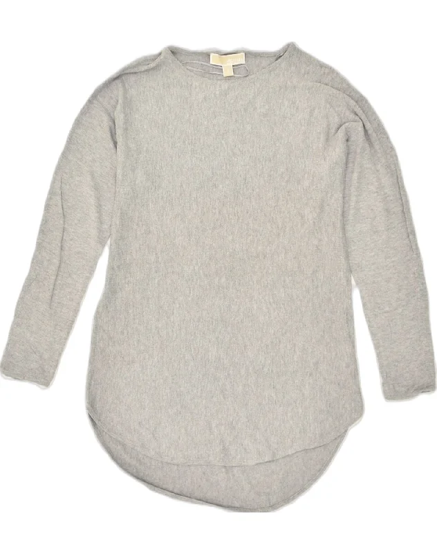 MICHAEL KORS Womens Longline Crew Neck Jumper Sweater UK 10 Small Grey