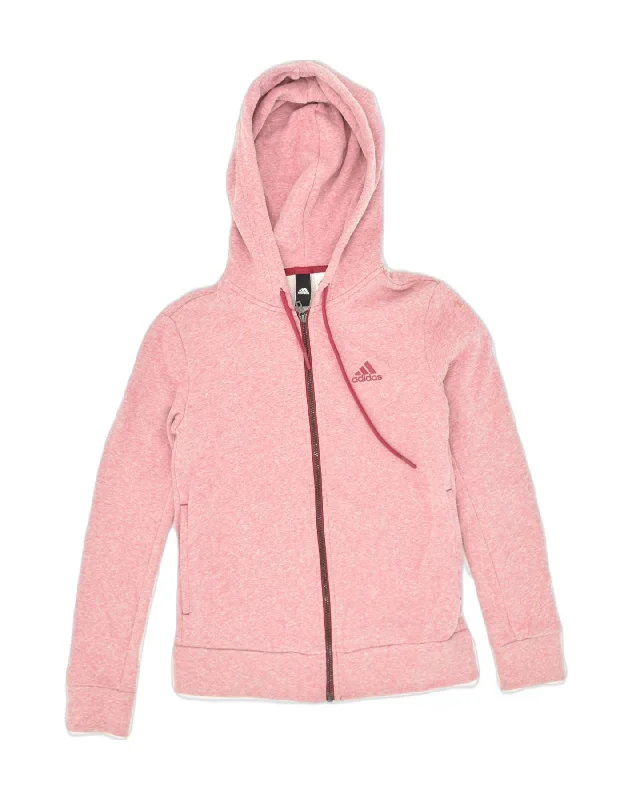 ADIDAS Womens Graphic Zip Hoodie Sweater UK 6 XS Pink Cotton