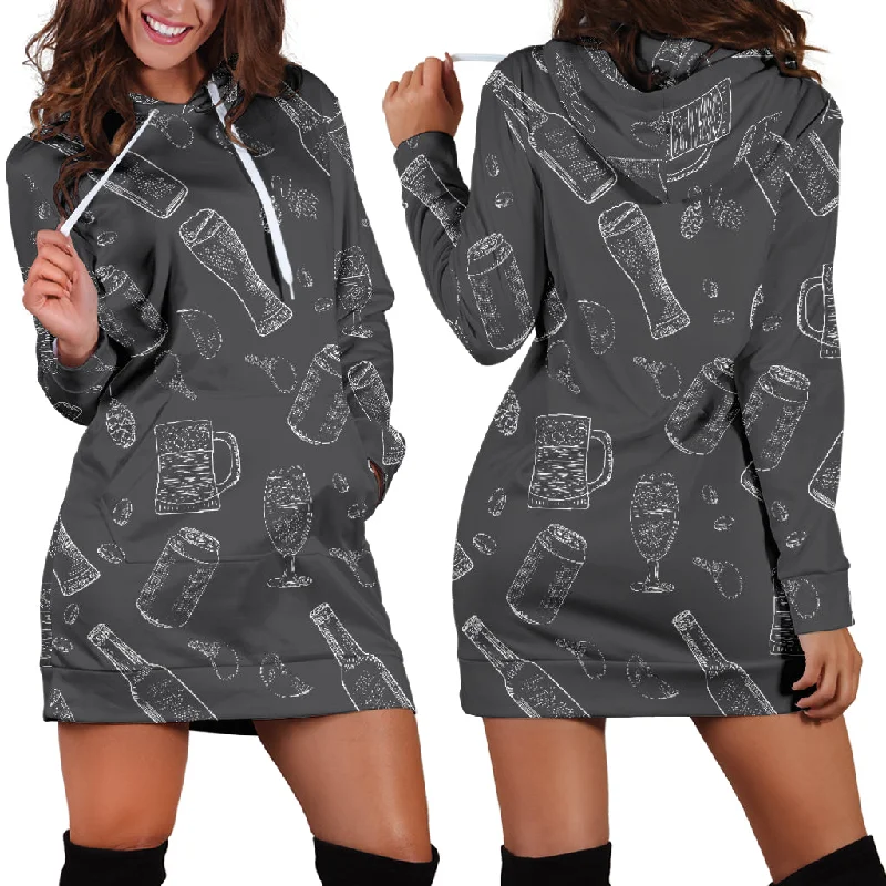 Beer Hand Drawn Pattern Women'S Hoodie Dress