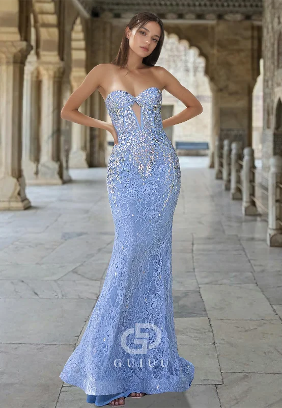 Sky Blue Strapless Sleeveless Prom Dress with Sequins Corset Tulle Evening Party Dress