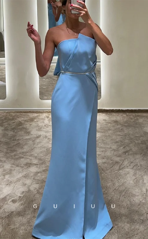 G3056 - Chic & Modern Strapless Beaded Belt Long Formal Prom Dress