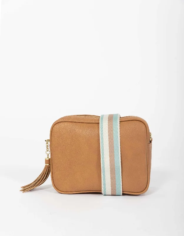 Zoe Crossbody Bag - Tan/Blue Stripe