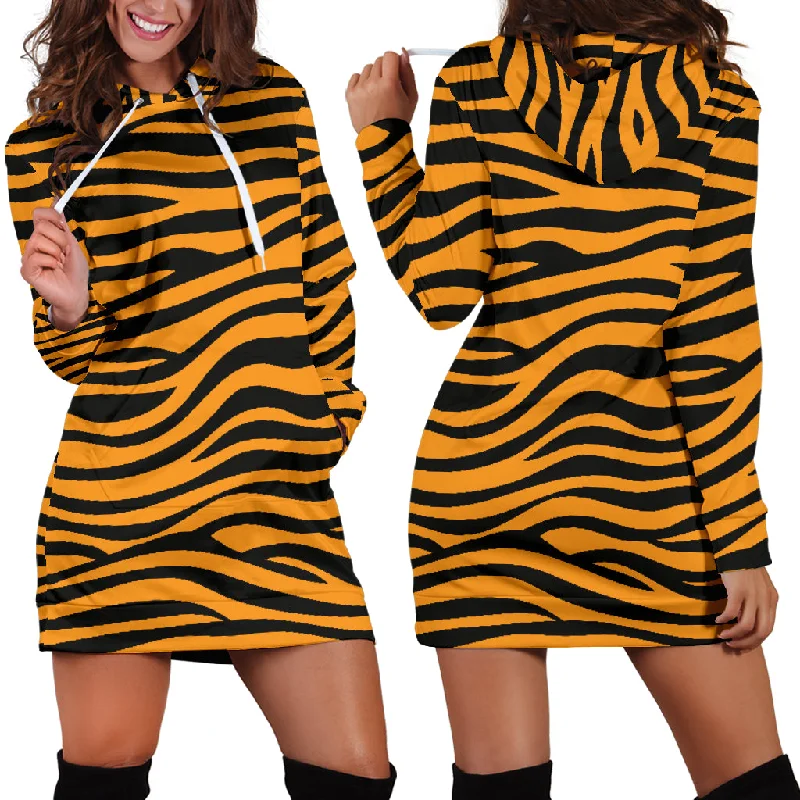 Bengal Tigers Skin Print Pattern Background Women'S Hoodie Dress