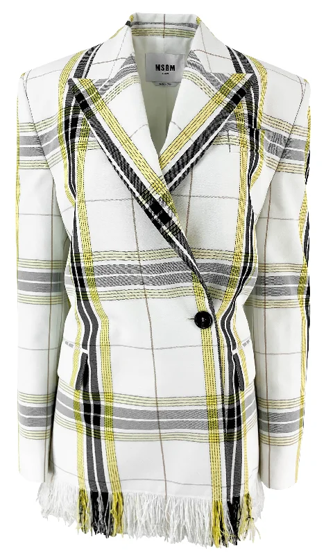 MSGM Asymmetrical Button Jacket in Techno Check