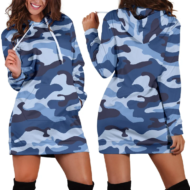 Blue Camo Camouflage Pattern Women'S Hoodie Dress