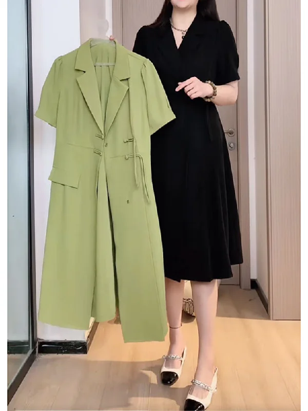 Plus Size Trench Coat Midi Shirt Dress