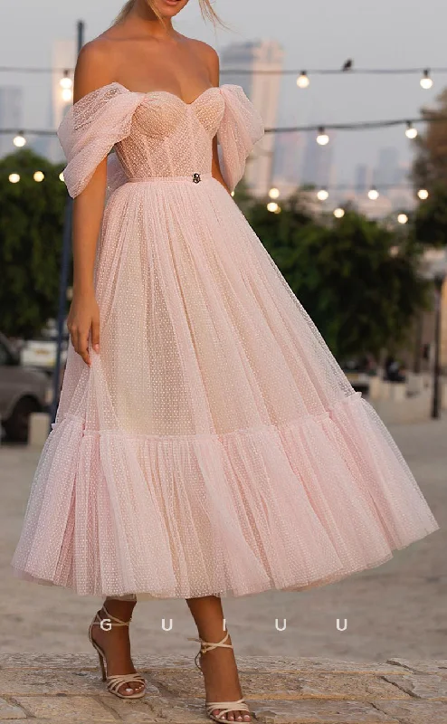 G2858 - Elegant & Simple A-Line Tulle Off-Shoulder Long Prom Evening Dress