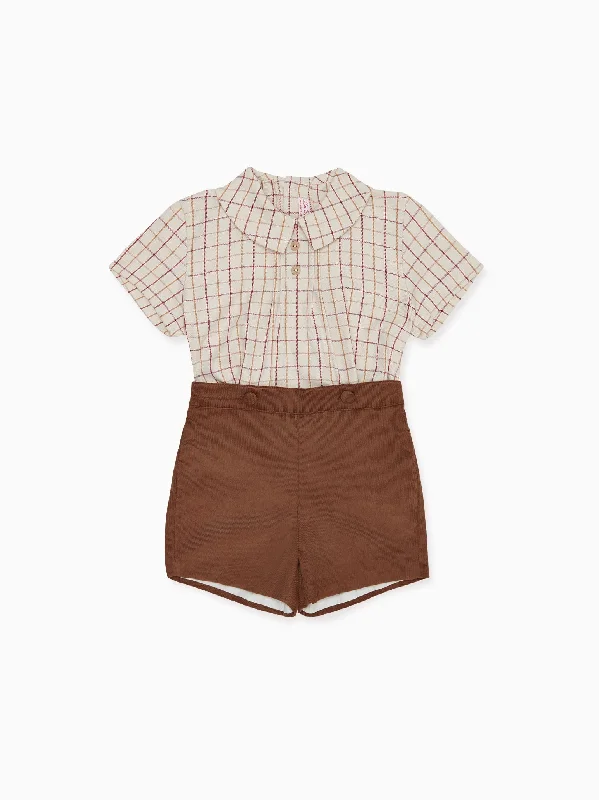 Burgundy Check Sando Baby Boy Set