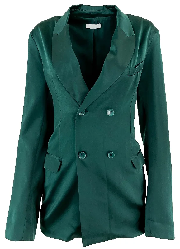 Sablyn Double Breasted Silk Blazer in Green