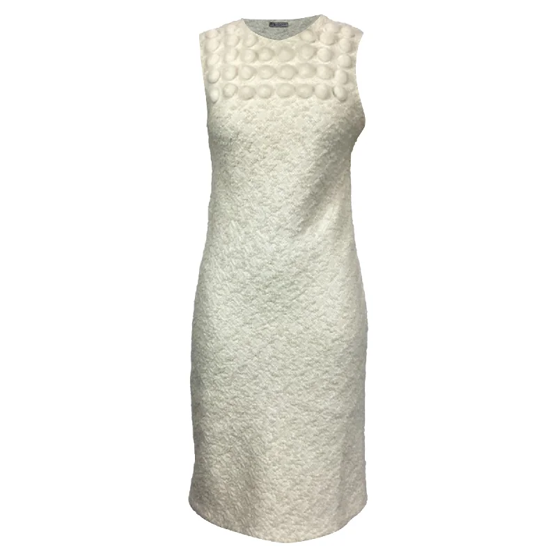 Bottega Veneta Textured Midi Dress in White Wool